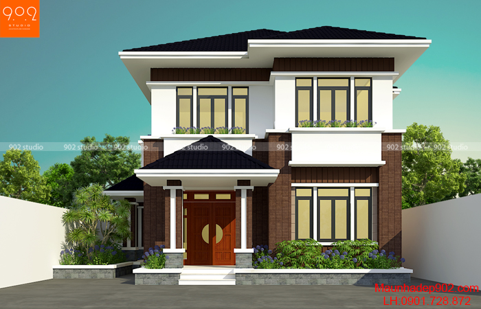 Phối cảnh nhà 2 tầng đẹp nhà anh Bình Hà Nội