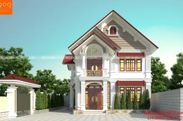Phối cảnh mặt tiền nhà 2 tầng mái ngói 4 phòng ngủ