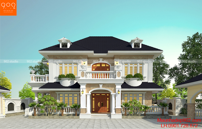 Mẫu biệt thự kiểu Pháp 2 tầng 166m2