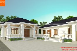Phối cảnh mẫu nhà 1 tầng 4 phòng ngủ mái ngói đẹp - BT179