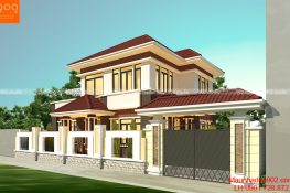 Phối cảnh nhà 2 tầng mái ngói đẹp