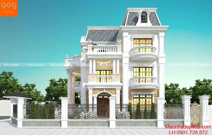 Thiết kế biệt thự đẹp 3 tầng nhà cô Sim - Thái Bình