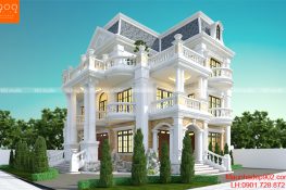 Phối cảnh mẫu biệt thự 3 tầng đẹp phong cách Tân cổ điển