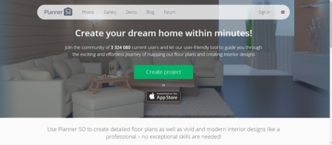 Giao diện ấn tượng của App thiết kế nhà ở Planner 5D, bạn có thể sử dụng App thiết kế nhà trên ipad