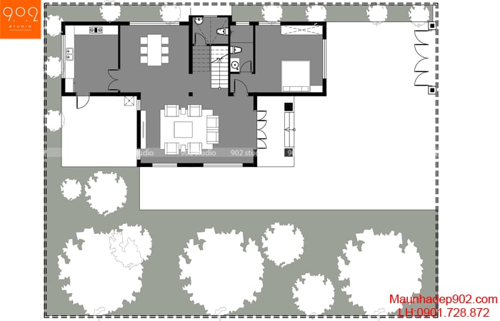 Hình ảnh 6: Mặt bằng công năng sử dụng tầng 1 mẫu thiết kế biệt thự 2 tầng nhà anh Sướng