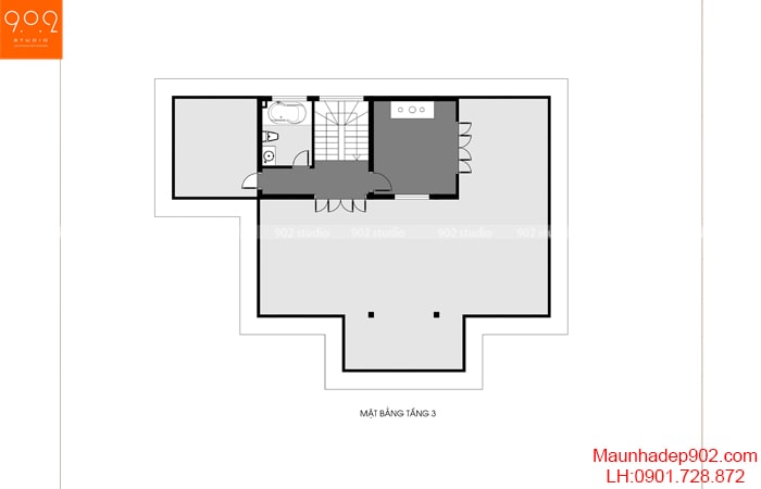 Mặt bằng tầng 3 - Nhà 2 tầng 1 tum mái marsand – BT191