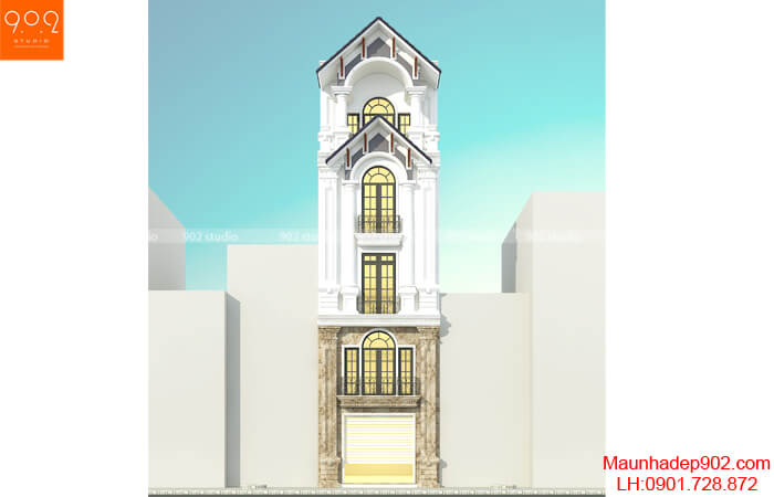 Phối cảnh 1: Mẫu thiết kế nhà phố 5 tầng tân cổ điển ở Hạ Long