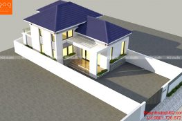 Phối cảnh nhà 1 tầng 2 phòng ngủ mái thái hiện đại và khoa học