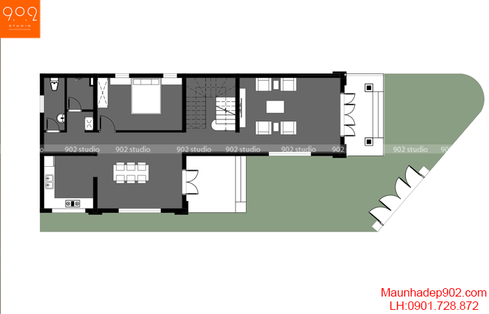 Bản vẽ thiết kế biệt thự 2 tầng mái thái - BT206